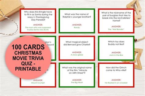 Christmas Movie Trivia Quiz Card Printable Christmas Movie Quiz Cards ...