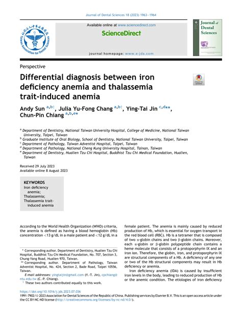 PDF Differential Diagnosis Between Iron Deficiency Anemia And