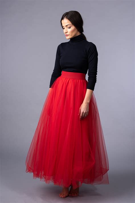 Long Red Tulle Skirt Party Red Skirt Wedding Red Skirt Etsy