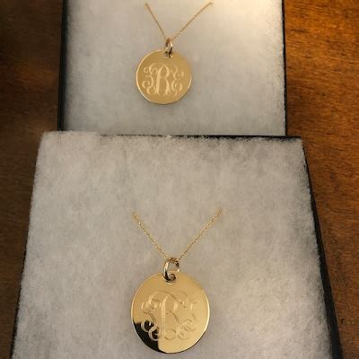 Gold Monogrammed Necklace 7/8, 14K Gold Filled Disc Personalized, Engraved Bridesmaids Gift ...