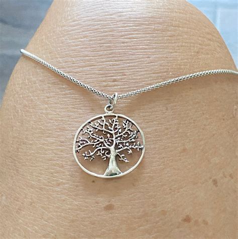 Sterling Silver Large Round Tree Of Life Necklace Silver Necklace Fo Indigo And Jade