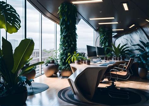 Premium AI Image | Photo of an office with plants and a desk in the ...