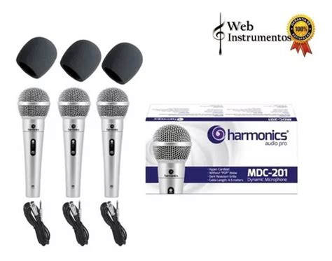 Kit 3 Microfones Profissionais Harmonics Cabos Espumas