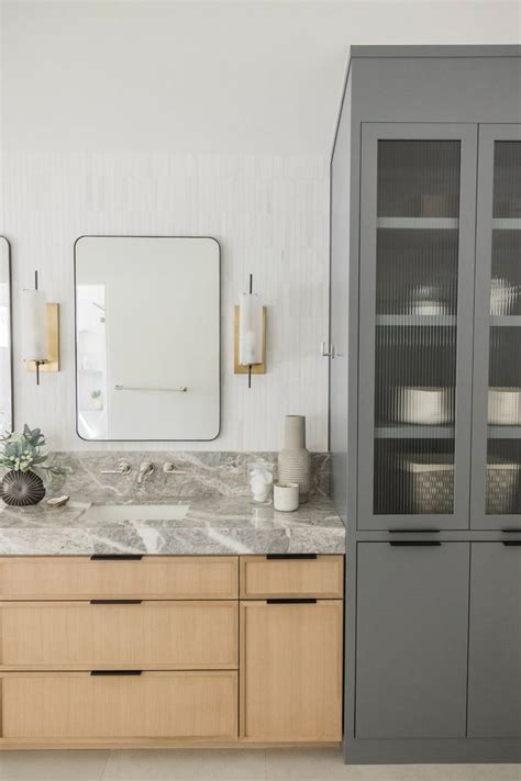 Modern Bathroom With Arch Niche And Shelvings Rift White Oak Slim