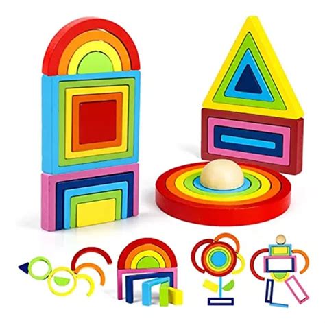 Toy Life Juguete Apilable De Arco Iris De Madera Apilamien Meses