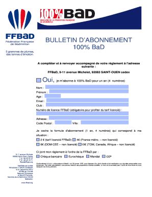 Remplissable En Ligne Ffbad Bulletin D Abonnement Bad F D Ration