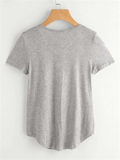 Curved Hem Marled T Shirt Sheinsheinside