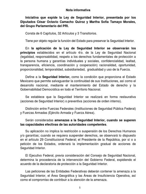 Ley De Seguridad Interior Resumen De Los Principales Aspectos Que Debe Regular Pdf Valores