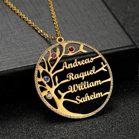 Arbre De Vie Famille Noms A Personnaliser Bijoux Femme Collier