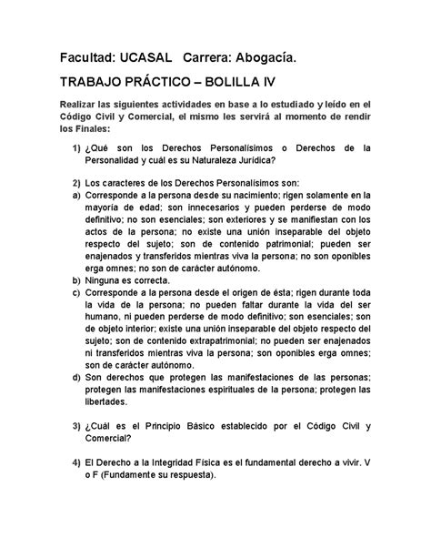 TP Derecho Civil Bolilla IV Facultad UCASAL Carrera Abogacía