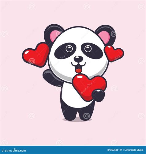 Cute Panda Cartoon Character Holding Love Heart Stock Vector