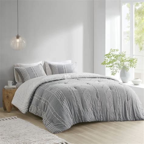 Inkivy Kara 3 Piece Contemporary Cotton Jacquard Comforter Set In Gray Finish