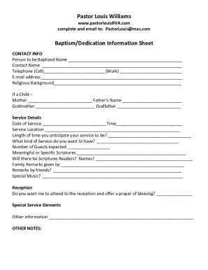 Fillable Online Baptism Dedication Information Sheet Docx Fax Email