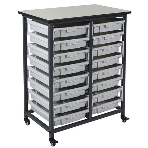 Luxor Black Steel 16 Drawer Mobile Storage Unit 30 34l X 20w X 37