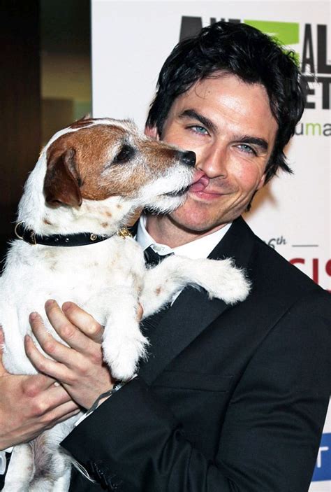 Ian Somerhalder Gets Kisses From Uggie At The 26th Annual Genesis