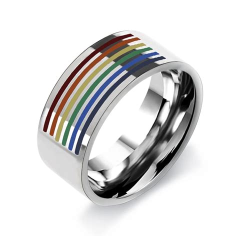 1pc Fashion Brand Men Women Rainbow Colorful Lgbt Ring Stainless Steel