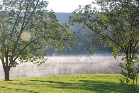 Fog Rising Off Lake On A Cold Sunny Morning Stock Image Image Of