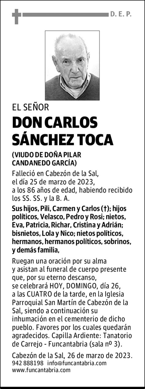 Don Carlos S Nchez Toca Esquela Necrol Gica El Diario Monta S