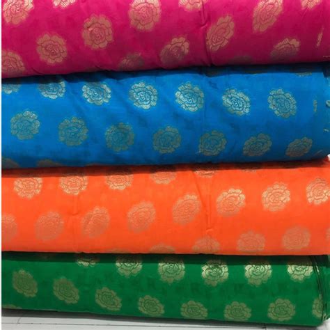 Printed Orange And Green Cotton Jacquard Fabric GSM 50 100 GSM At Rs