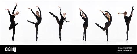 Development Of Movements Of One Beautiful Ballerina Dancing Isolated On