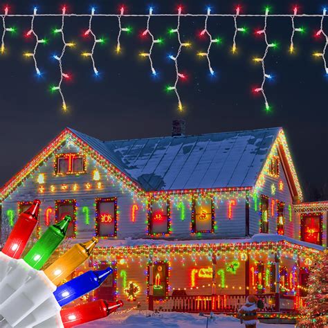 BEEWIN Icicle Christmas Lights Outdoor,23FT 200 Count Multicolor Icicle