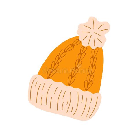 Warm Knit Hat With Pompom For Cold Weather Hand Drawn Simple Cartoon Flat Style Vector