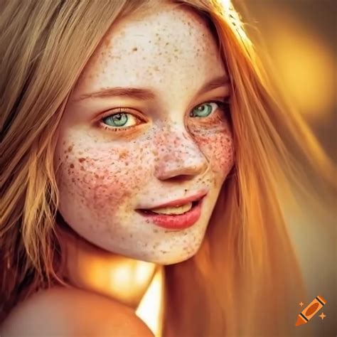 Strawberry Blonde Woman With Freckles Straight Fluffy Hair Pale Skin Photo Photograph