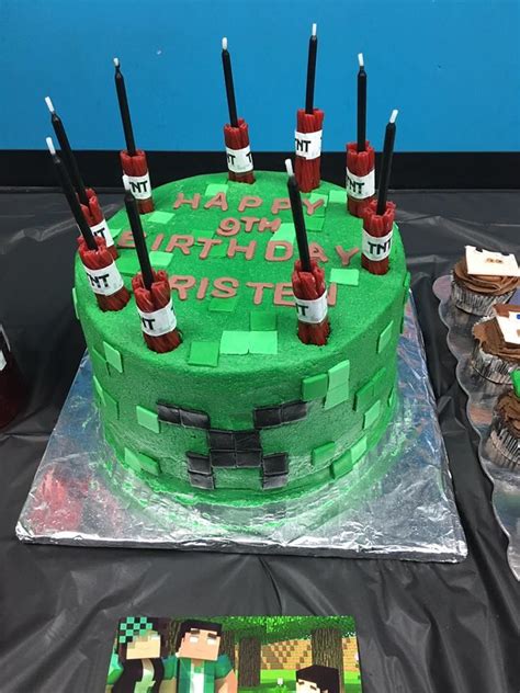 Minecraft Creeper Birthday Cake Also Made The Tnt Dynamite Candles