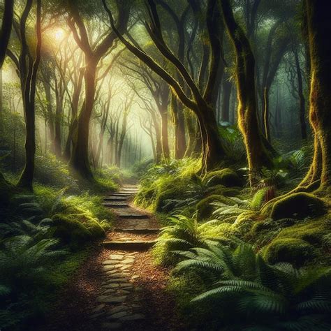 Enchanted Forest Pathway A Mystical Path Winding Through An Ancient