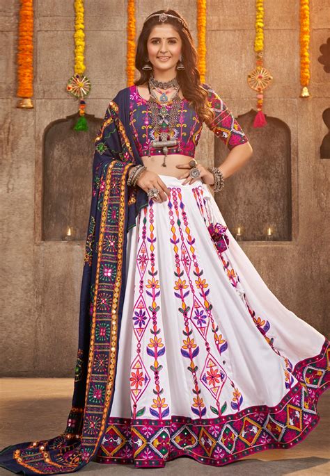 White Viscose Rayon Navratri Chaniya Choli 268871