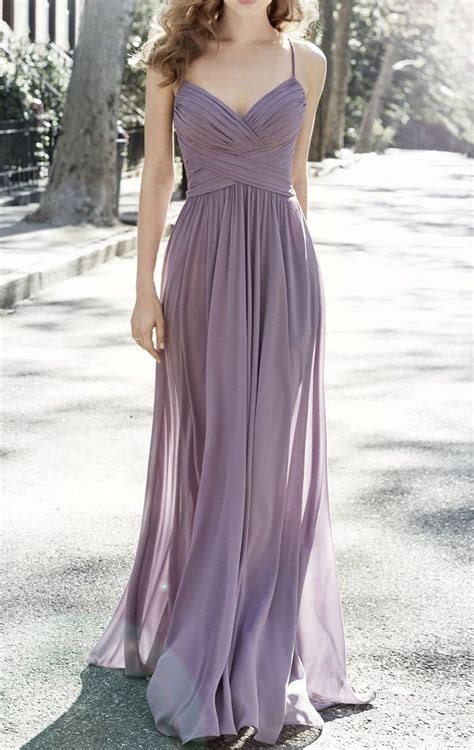 Macloth Spaghetti Straps V Neck Long Bridesmaid Dress Vintage Dusty