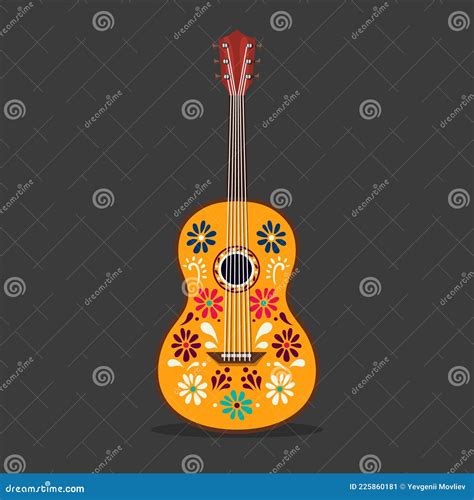 D Mexican Guitar With Pattern Cartoon Vector Cartoondealer