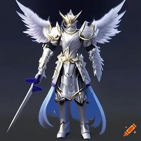 Anime Male Sky Knight Angel Wings White And Gold Armor Full Body