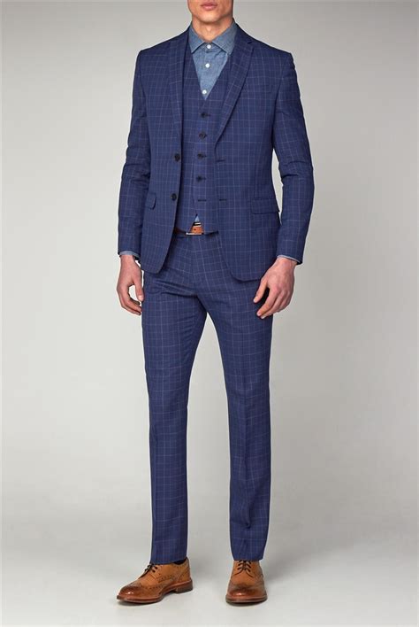 Limehaus Men S Blue Checked Slim Fit Suit Suit Direct