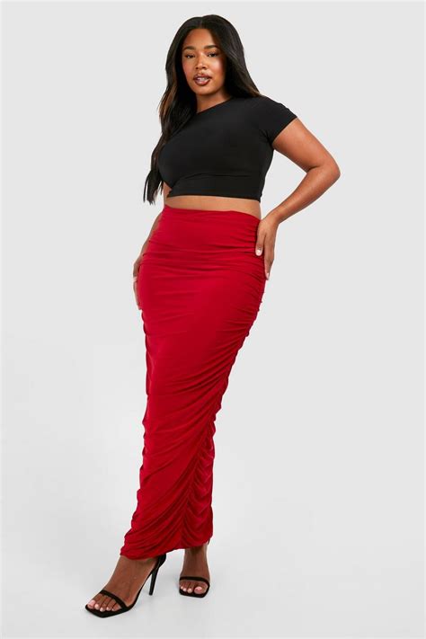 Plus Ruched Slinky Maxi Skirt Boohoo Uk