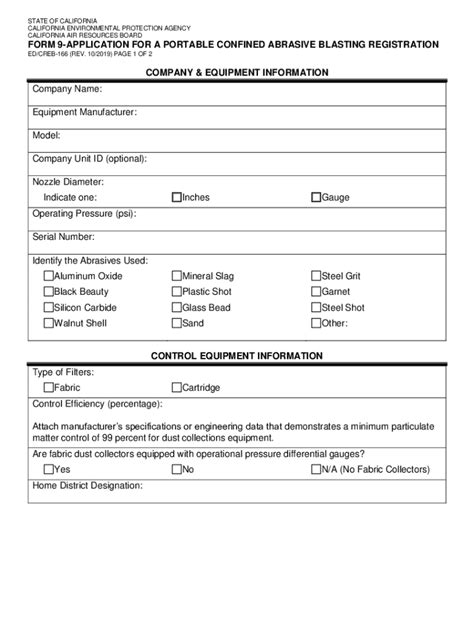 Fillable Online Form 9 Application For A Portable Confined Abrasive