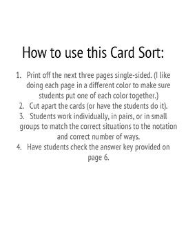 Fundamental Counting Principle, Permutations, and Combinations Card Sort