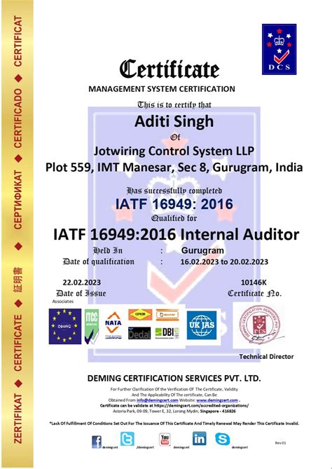 IATF Internal Auditor Training On ISO TS16949 Deming Certification