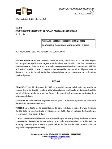 Solicitud Libertad Condicional Alejandro Pdf Castigos Crimen Y