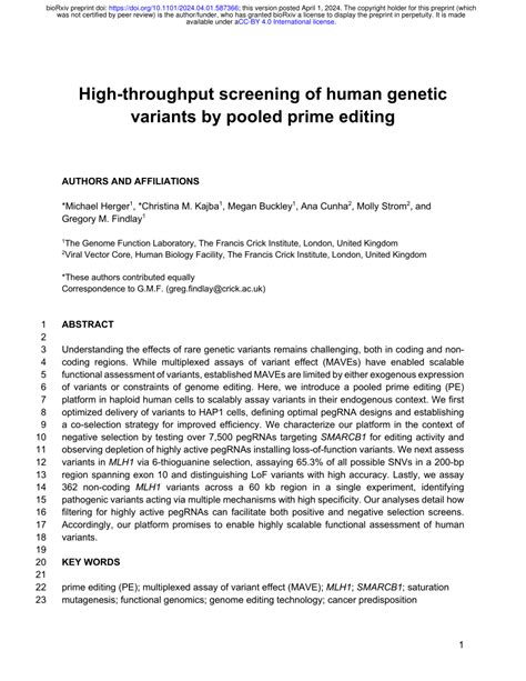 Pdf High Throughput Screening Of Human Genetic Variants By Pooled