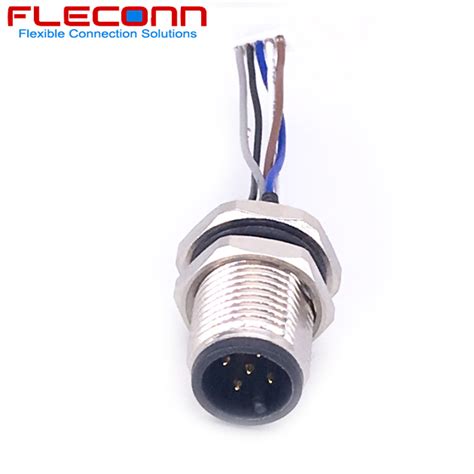 M12 5 Pole Panel Mount Male Connector With M12x1 Mounting Thread