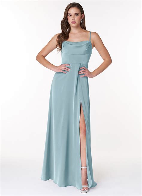 Moody Blue Azazie Clove Stretch Satin Dress Bridesmaid Dresses Azazie