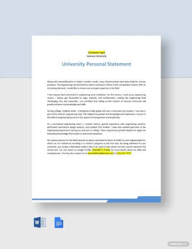 Free 20 Sample Personal Statement Templates In Ms Word Pdf