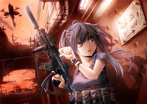 Aircraft Combat Vehicle Gray Eyes Gray Hair Gun Koh Minagi Kou Long