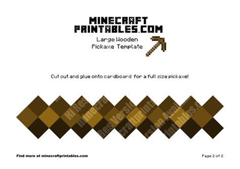 Wooden Pickaxe - Printable Minecraft Wooden Pickaxe Papercraft Template