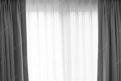 Premium Transparent Curtain On Window Curtain Background White