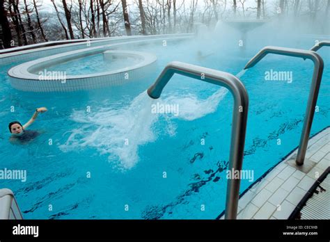 Outdoor Swimming Pool Of Spa Resort In Spa Ardennes Belgium Stock