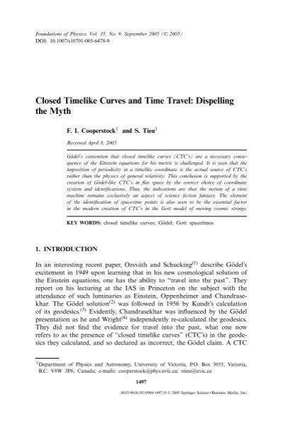 Closed Timelike Curves And Time Travel Dispelling The Myth