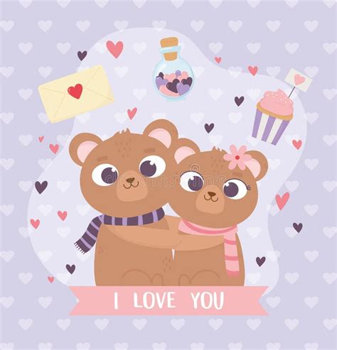 Feliz Día De San Valentín Linda Pareja De Osos Abrazados Corazón