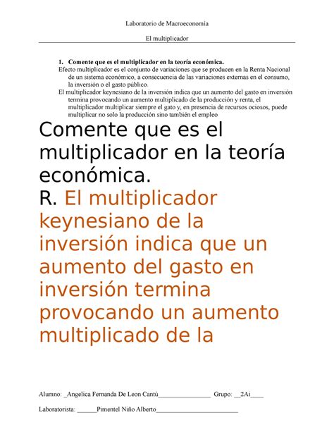 Ejercicio Macroeconomia El Multiplicador Numero Ejercicio